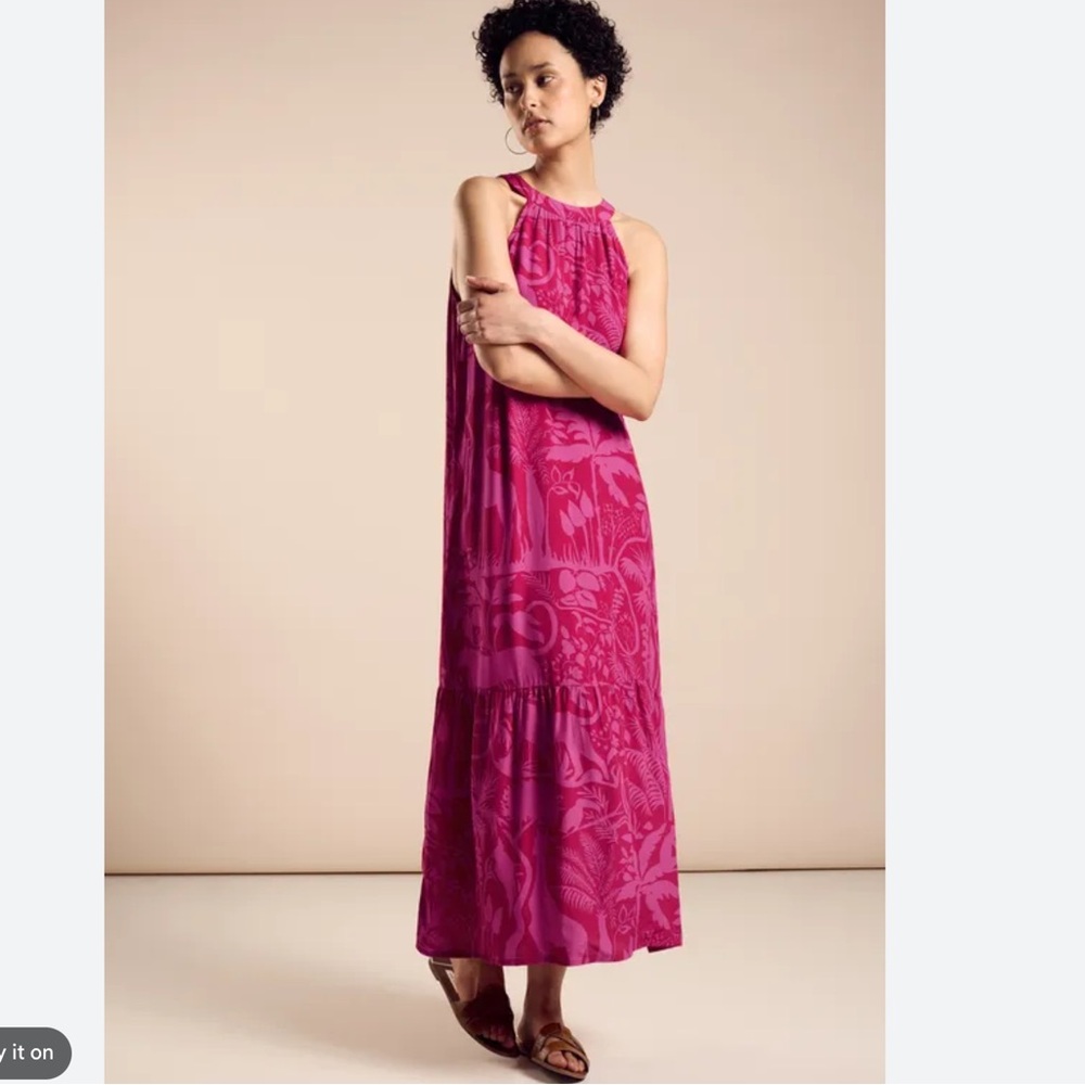 NWT Street One halter-neck maxi dress pink botanical floral print M - EUR 40